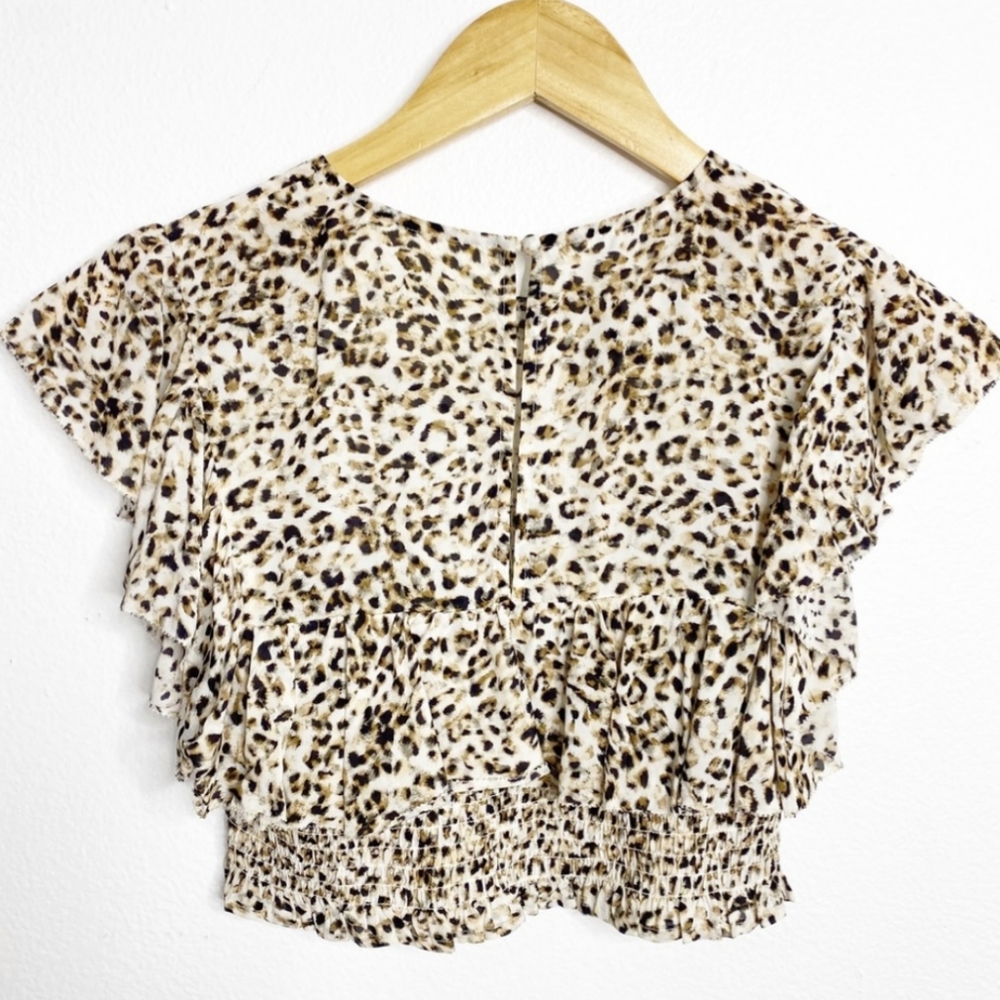 Leopard Flutter Ruffle Crop Top - Blue Life - Picture 6 of 9